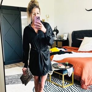SHEIN Black Shirt wrap Dress